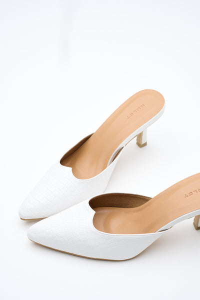 ALYA Kitten Heel White Croc